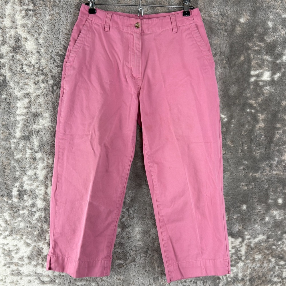 LL Bean Petite Size 4P Minimalist Cropped Capri Pants Pink Button Zip Casual